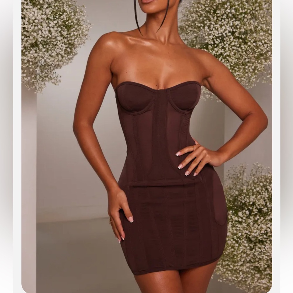 Elegant Brown Strapless Mini Dress